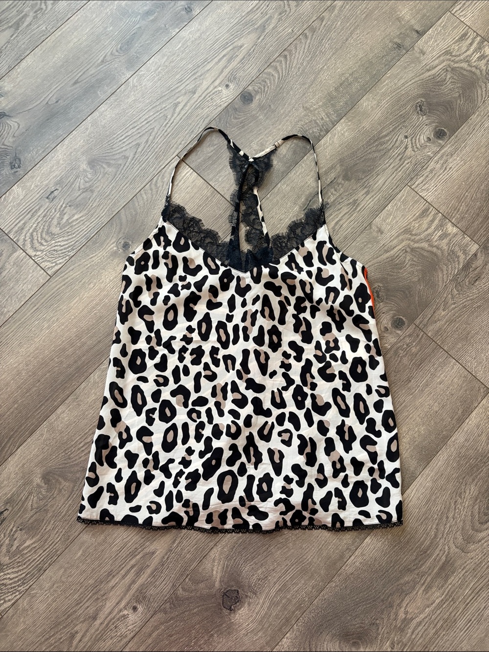 Marc Cain Black and White Leopard Print Lace-Trim Cami